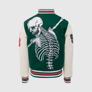 Godspeed Varsity Jacket In Green Back side