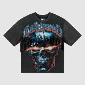 Front view of Godspeed Galaxsee T shirt in black