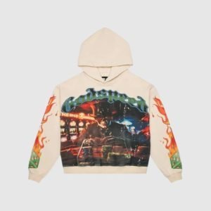 front view of godspeed life's a gamble hoodie beige