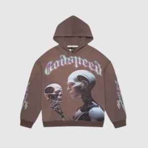 front view of godspeed the upgrade hoodie in natural light