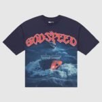 Front of Godspeed Sea Sick T-shirt with glitch wave graphic