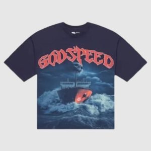 Front of Godspeed Sea Sick T-shirt with glitch wave graphic