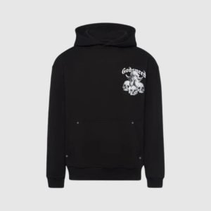 front view of the circle of life hoodie in black.